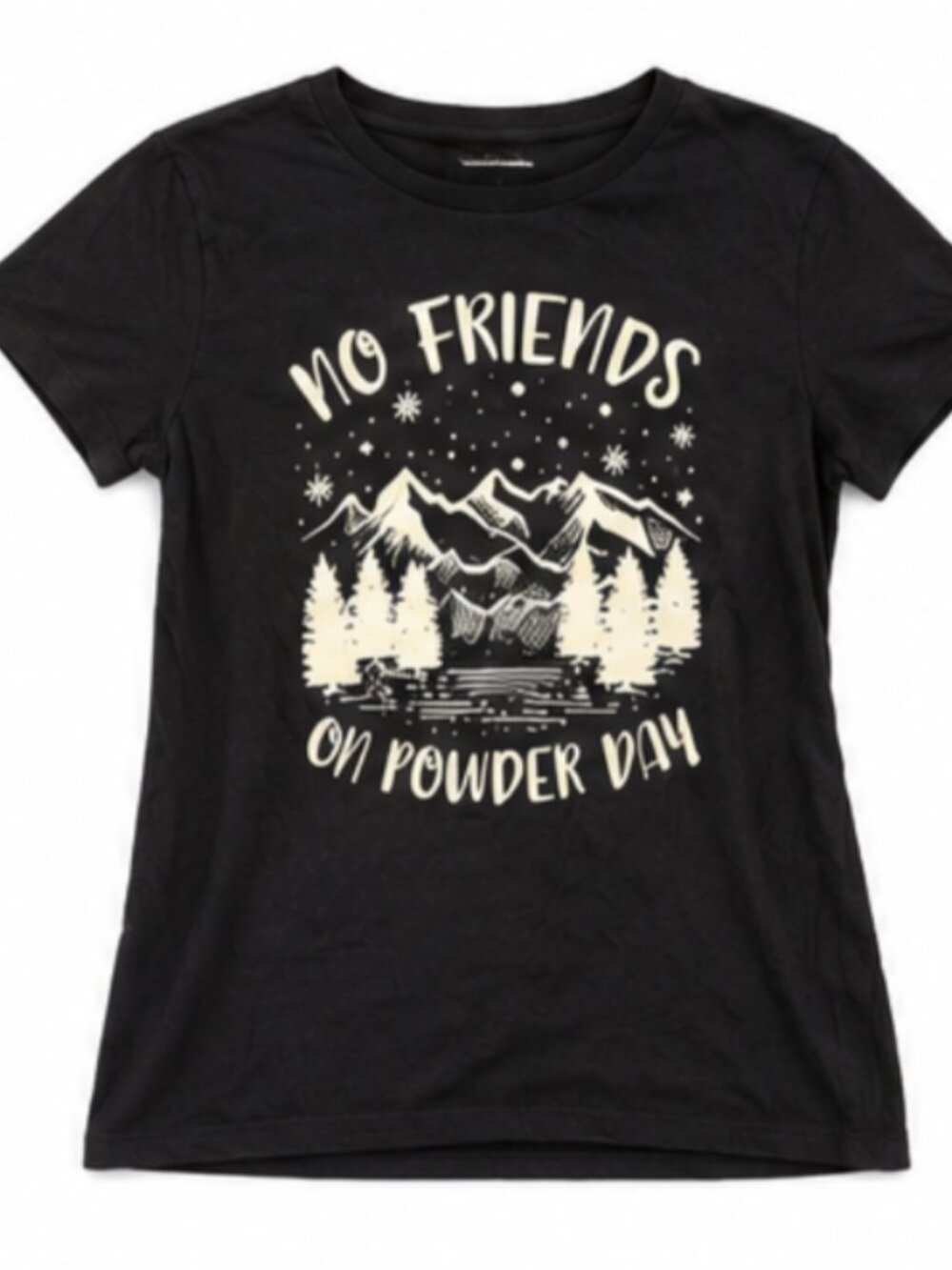 No Friends on a Powder Day Ski Charcoal Cotton Tee